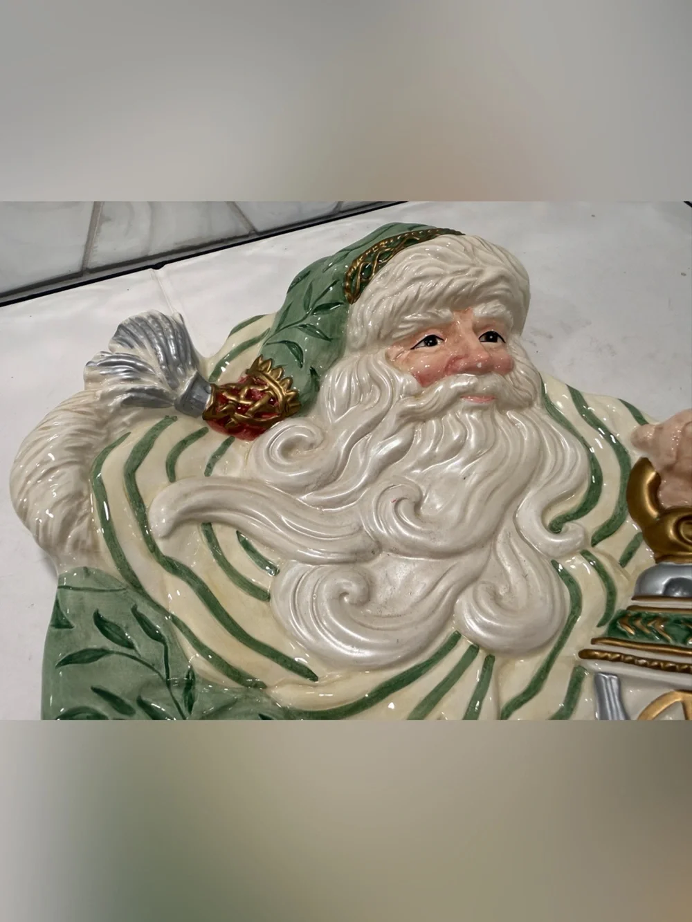 Fitz & Floyd Gregorian Santa Claus Vintage Lantern Plate Candy Bowl Serving Dish